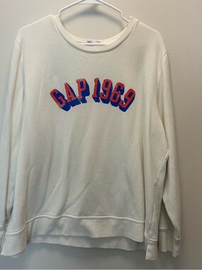 GAP White Crewneck Sweatshirt with Pink and Blue Logo